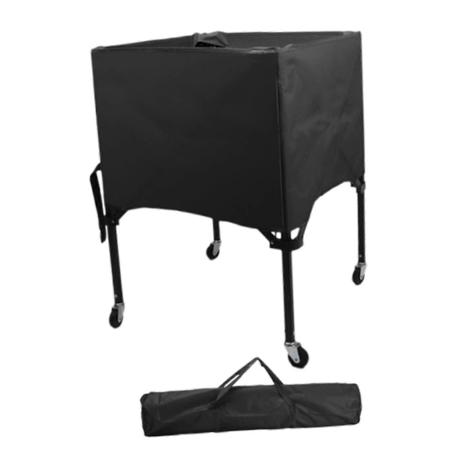 عربة الكرة الرياضية المتداول قابلة للطي مع عجلات للكرة الطائرة كرة القدم في الهواء الطلق أسود