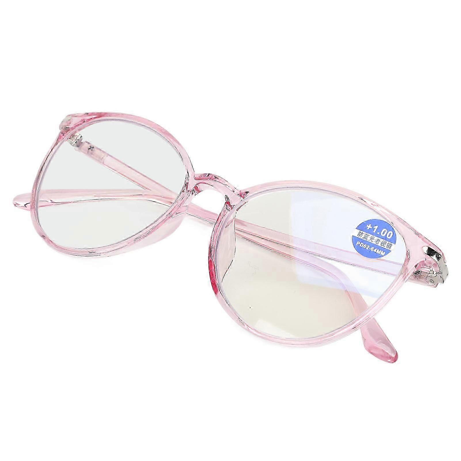 Blue Light Blocking Reading Glasses Ultralight Anti Eyestrain Computer Reading Glasses Round Frame for Senior Pink