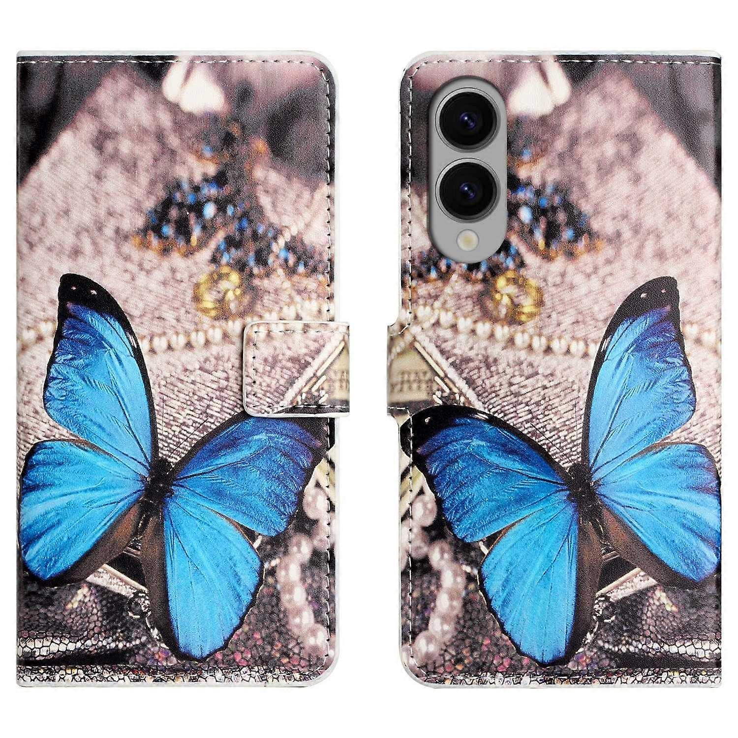For Samsung Galaxy S25 Edge Case Pattern Print PU Leather Wallet Phone Cover-Blue Butterfly
