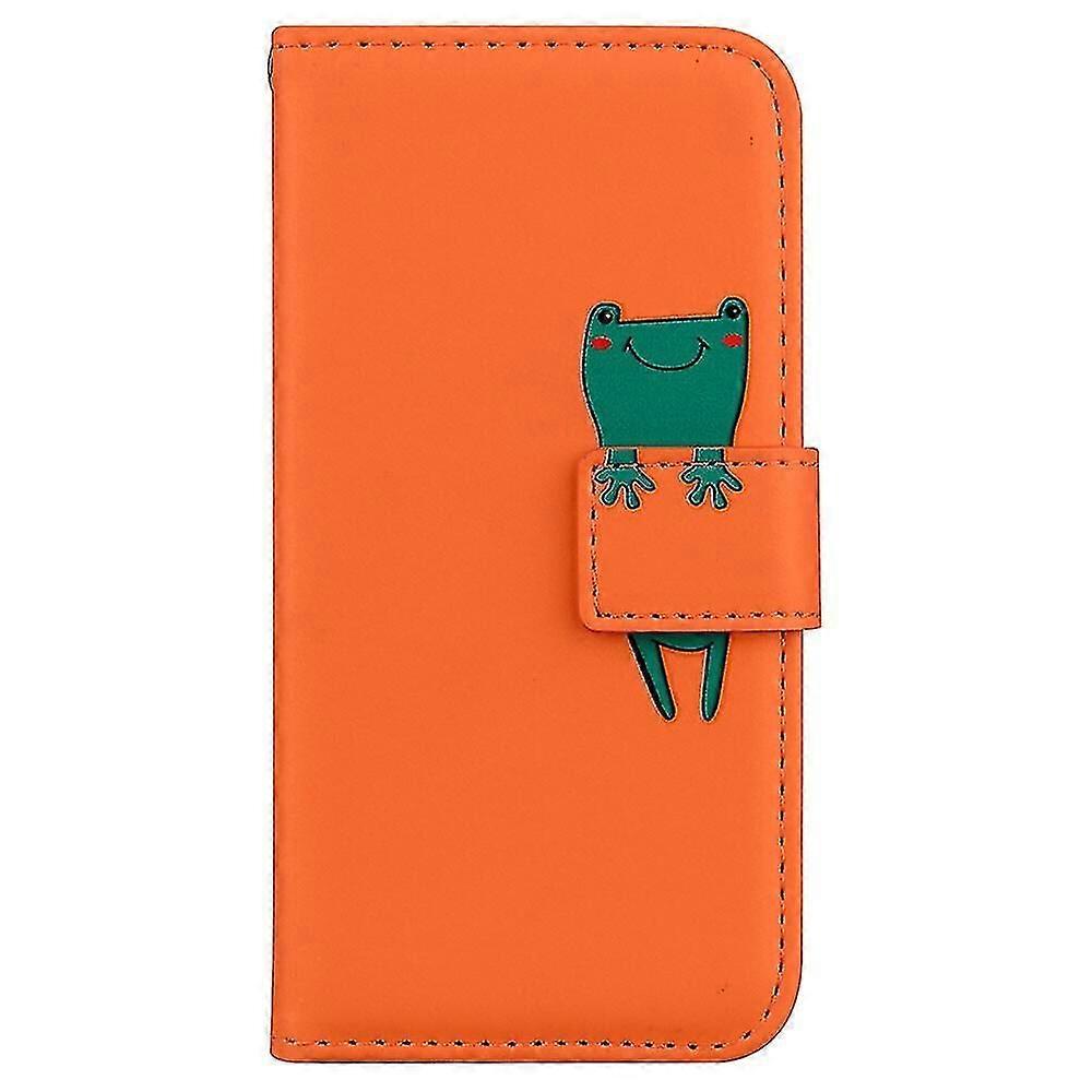 اي فون 12 برو ماكس حالة Shockproof مضحك 3d الحيوان الضفدع الوجه بو الجلود لطيف المغناطيسي إغلاق موقف غطاء المحفظة - البرتقالي