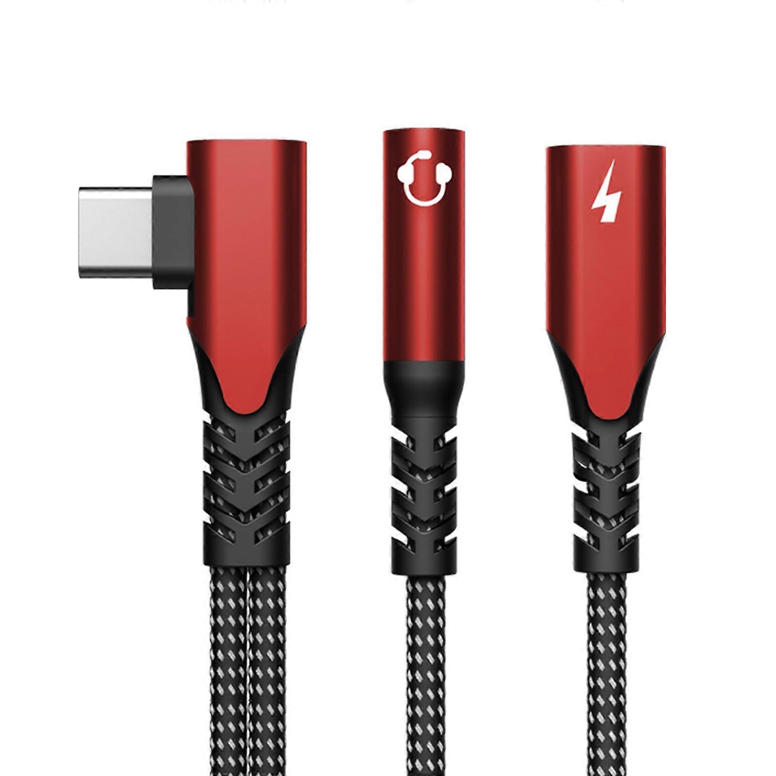 2 in 1 Type C to 3.5mm Sound and PD60W Charging Converters with HiFide Sound and Nylon Braided Cable  Red