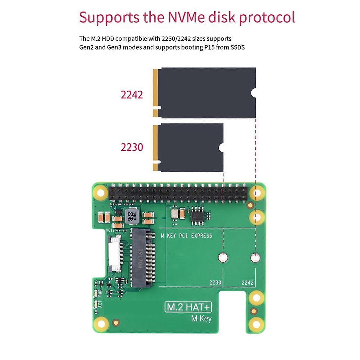 For 5 PCIe TO M.2 HAT+ NVMe SSD Expansion Board
