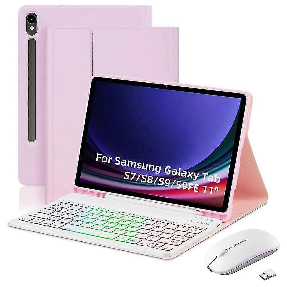 Bluetooth Set For Tab S9 Fe/s9/s8/s7 Tablet Case + Rgb Backlit + Pink