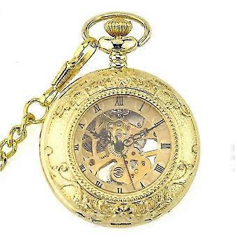 Golden Luxus Skelett Mechanische Handwindtasche & Fob Wat