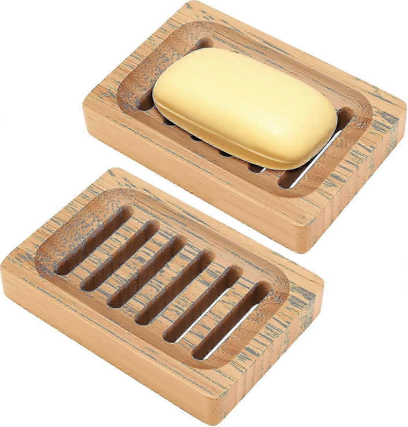 Bamboo Soap Dish, 2 Pack Rustic Bar Soap Holder For Bathroom Sink Shower Kitchen