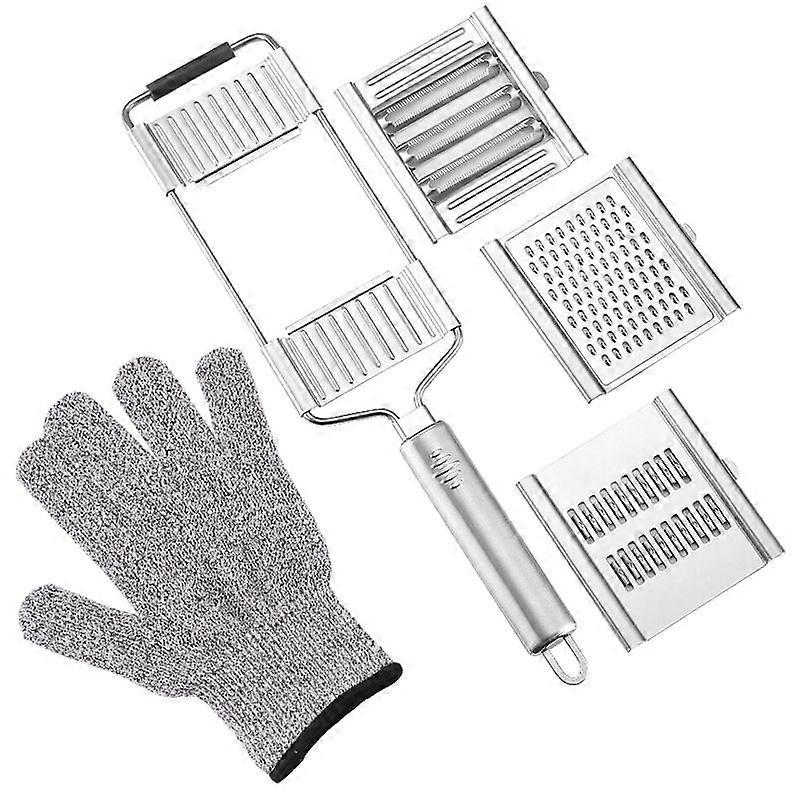 Multi-Purpose Slicer Cheese Grater Vegetable Chopper with 4 adjustable Stainless Steel Blades sets and Safety Gloves