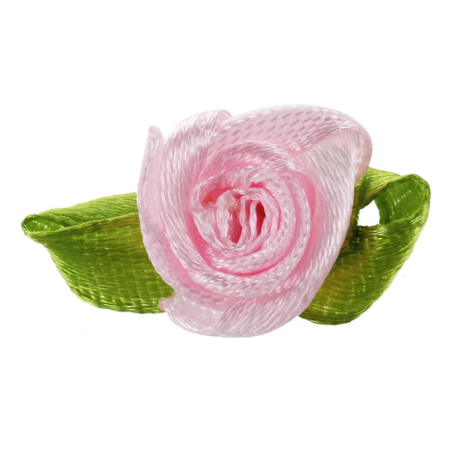 100x Ribbon Rose Flower Leaf Decor Applique Sewing DIY Pink