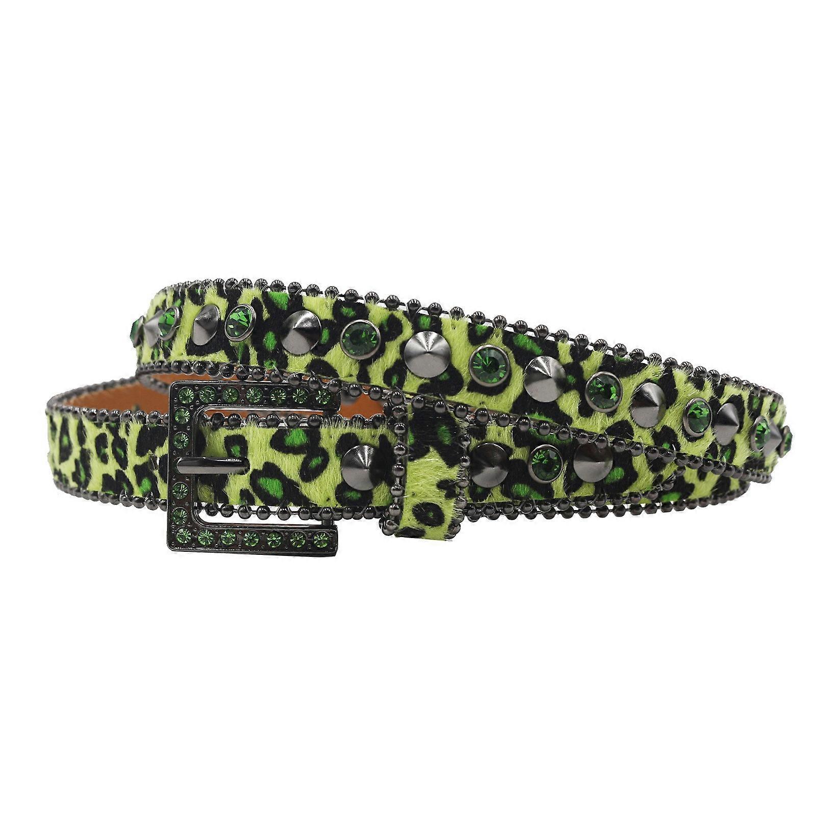 Rhinestone Leopard Print PU Leather Belt with Metal Buckle for Women Leopard Print Rhinestone Y2K Belt - Hip Hop Western Shiny  main image 2