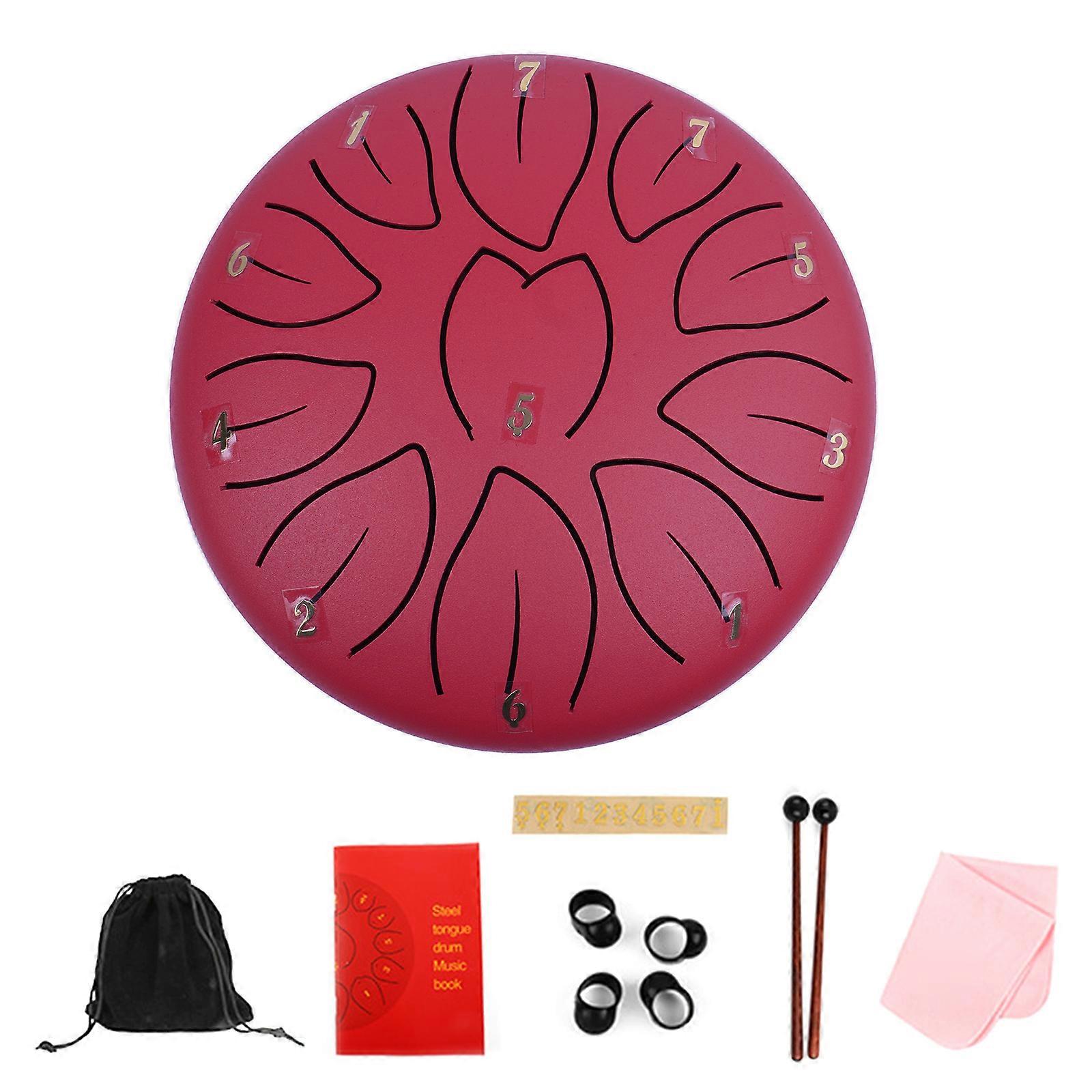 Acier Tongue Drum 11 Note Handpans Tambour Acier au carbone Son clair et net Tambour éthéré Percussions Instrument Cinabre rouge
