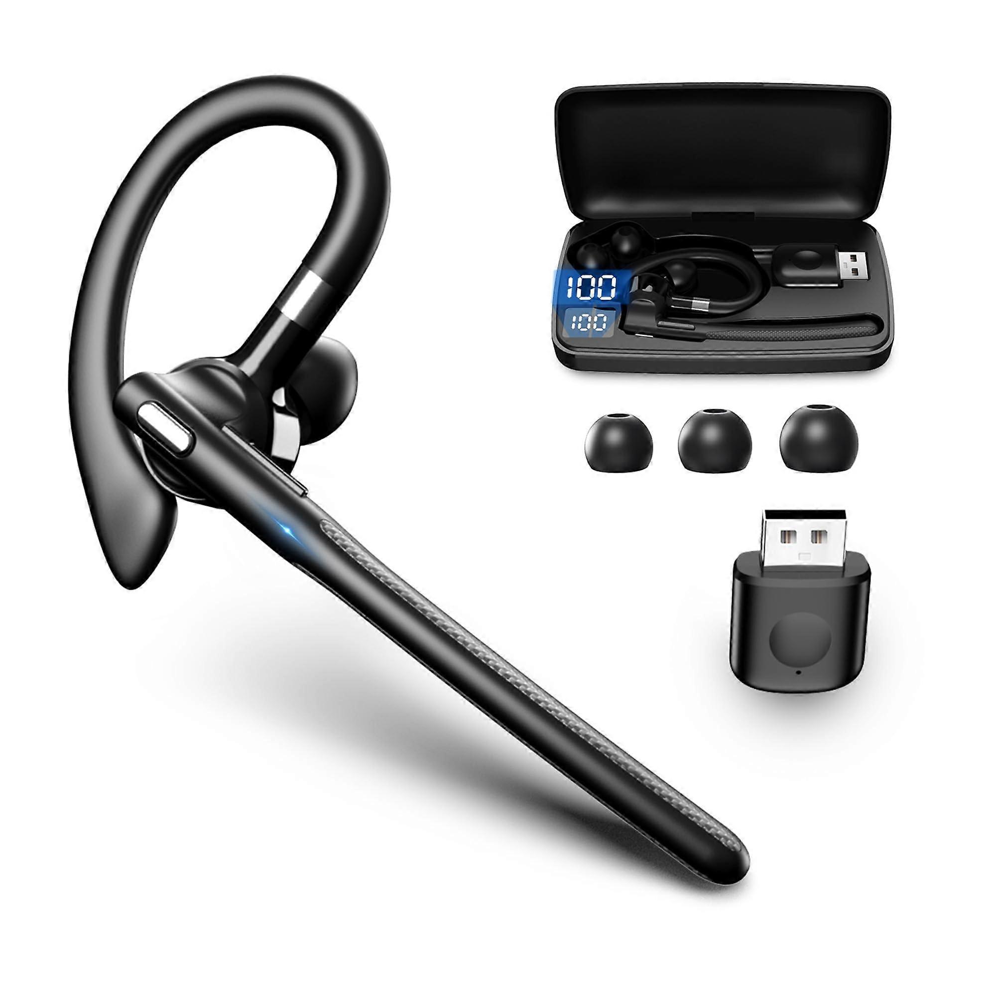 Bluetooth Headset V5.4, Wireless Earpiece with 500mAh Charging Case, Hands-Free for Smartphones, Noise Cancelling, Sweatproof