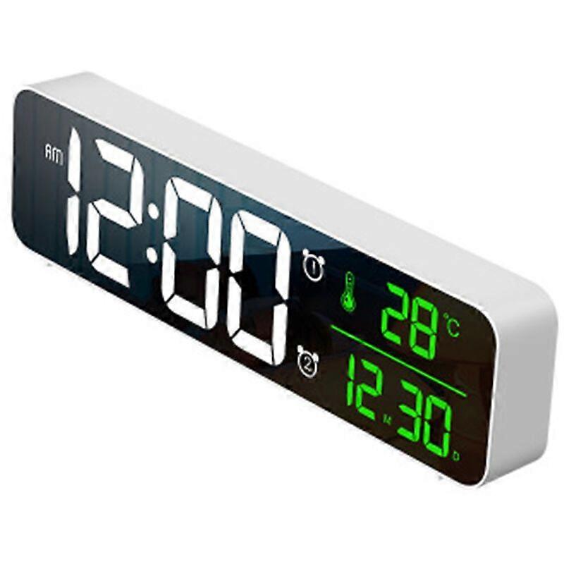 Digital Alarm Clock, LED Alarm Clock Digital Mirror Wall Clock Large Digit Table Clock with Date Temperature Display, USB Digital Alarm Clock, Adjusta