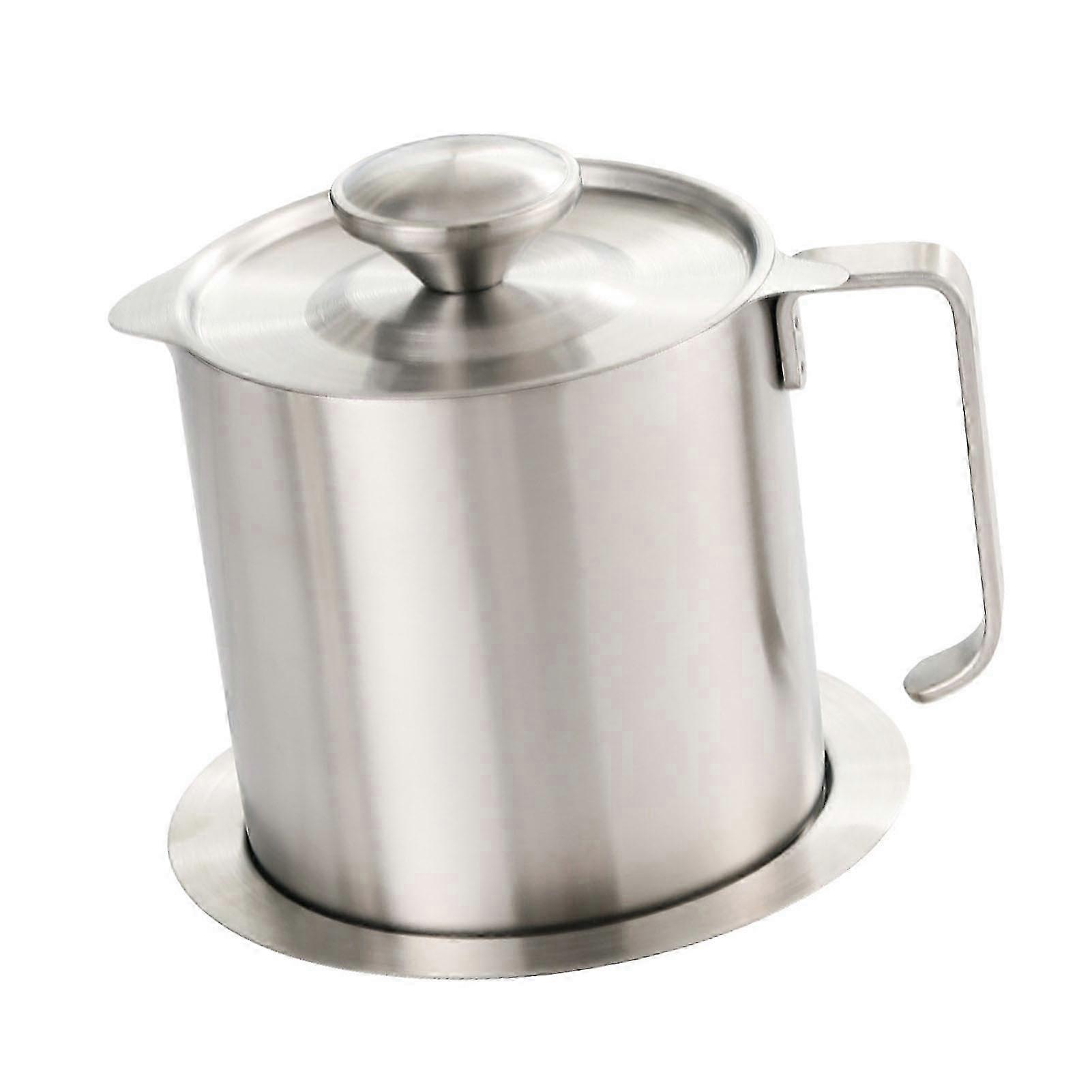 304 Stainless Steel Cooking Oil Container - 1.8L Grease Pot with Built-in Strainer