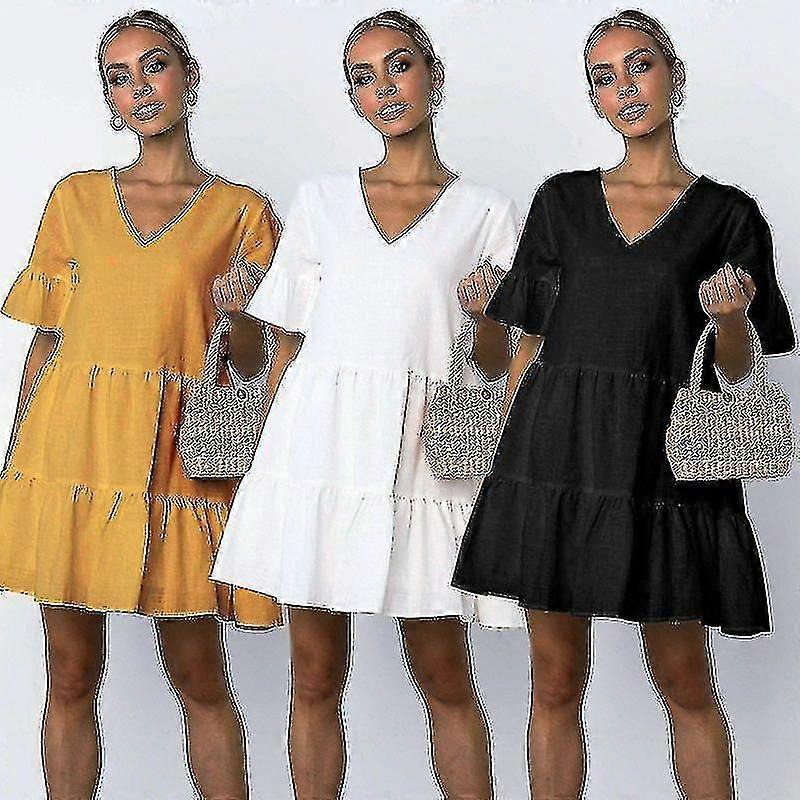レディースサマーミニドレスレディースホリデービーチカジュアルルーズフリルスモックスマンドレス