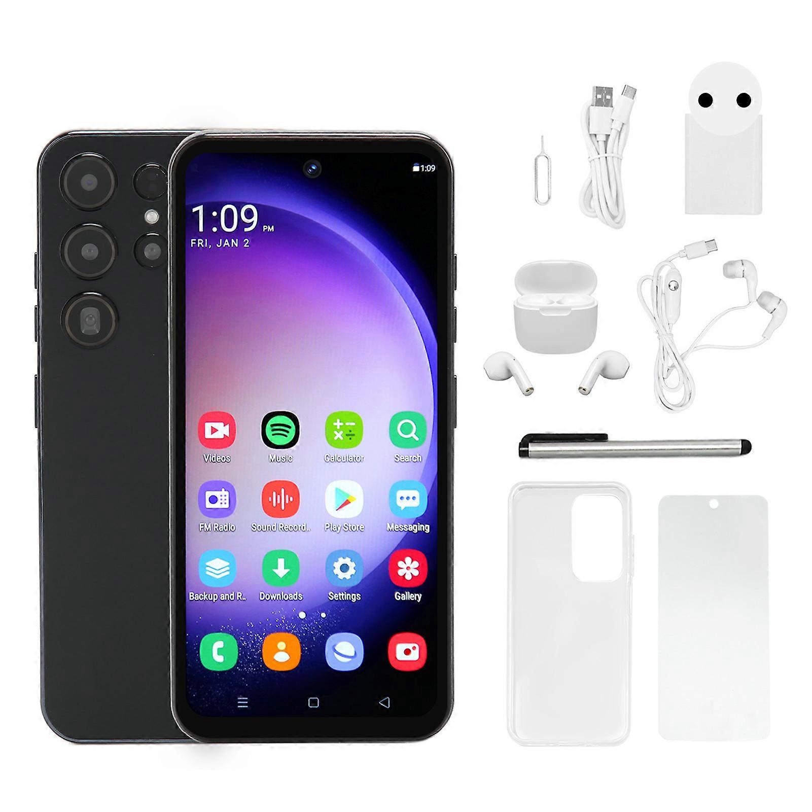6.6in Unlocked 8MP 24MP Camera 2280x3200 MT6735 WiFi Smartphone with White Bluetooth Headphones for Android 13 100‑240V Black EU Plug