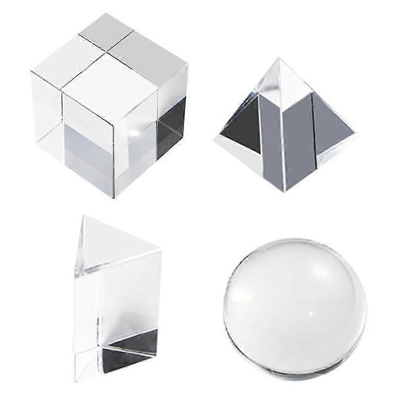 4 Pack K9 Optical Crystal Photography Prism Set, Include Crystal Ball,Cube,Triangular Prism,Pyramid,Teaching Accessory