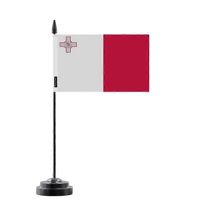 Table Flag - Malta - 14 x 21 cm - Polyester - Plastic Pole - Double-Sided Print