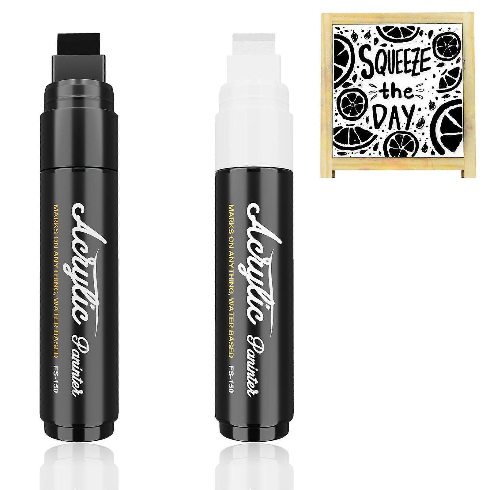 2 pcs large - capacity thick acrylic marker pens - white + black.