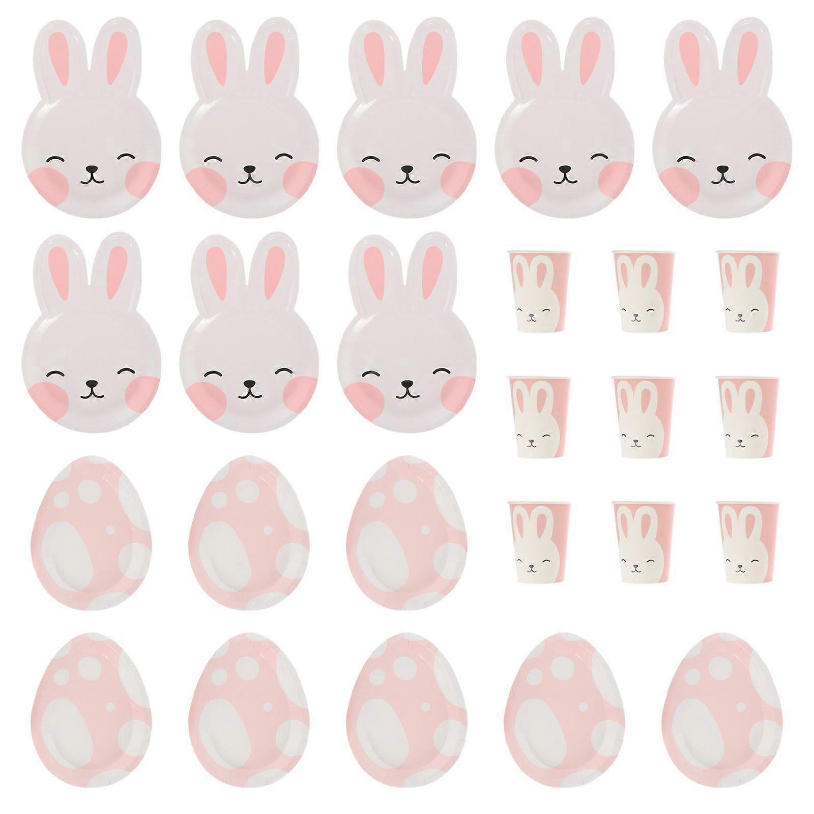 1 Set Paper Cups Disposable Paper Plates Picnic Bunny Pattern Plates Cups