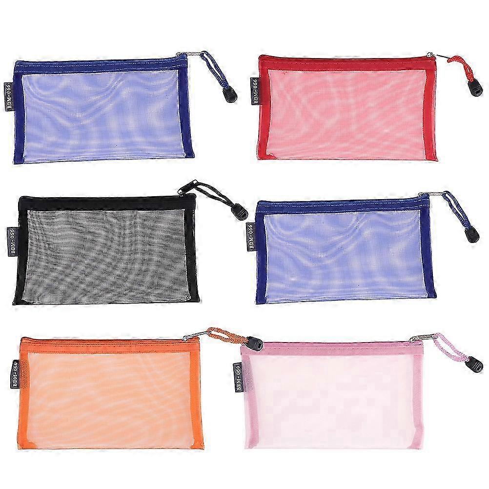 ペン、鉛筆、化粧品、旅行用の6個のメッシュジッパーポーチ(19.5x11.5cm)
