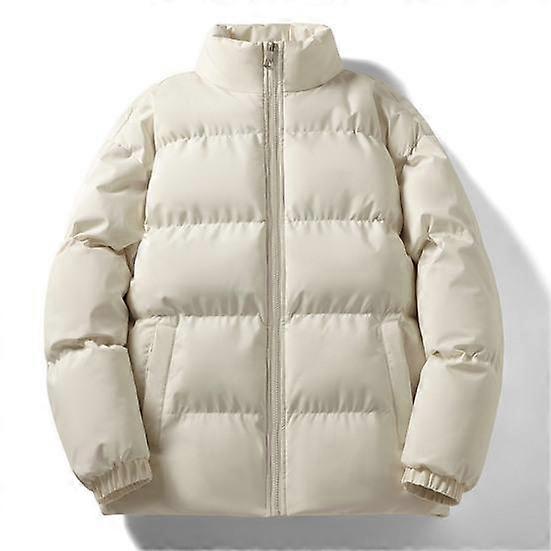 Coat Thick Padded Stand Collar Neck Protection Solid Color Windproof Heat Retention Loose Zipper Closure