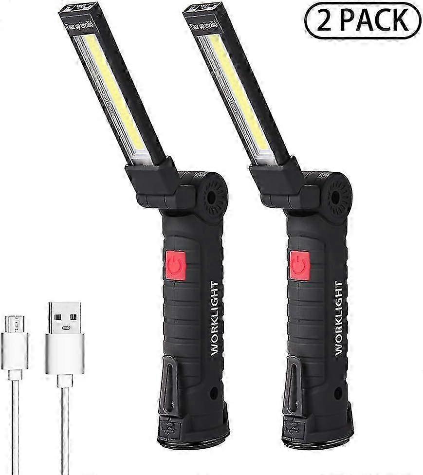 2Pcs Magnetic LED Work Light, 5 Modes, Rechargeable for Garage & Camping