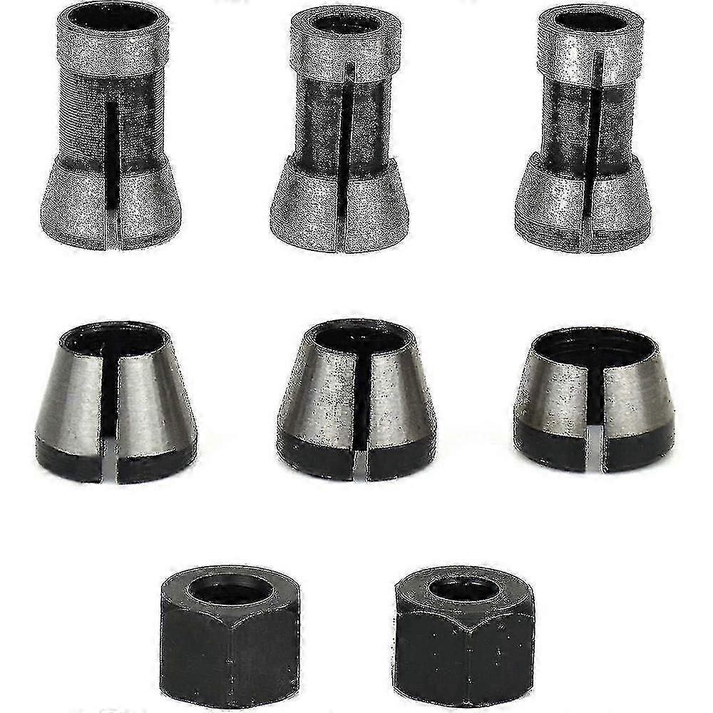 6pcs Milling Chuck, 6mm 6.35mm 8mm Collet Trimmer Chuck, Wood Router Chuck, Router Collet, Engraving Machine Collet Adapters +2 Nuts