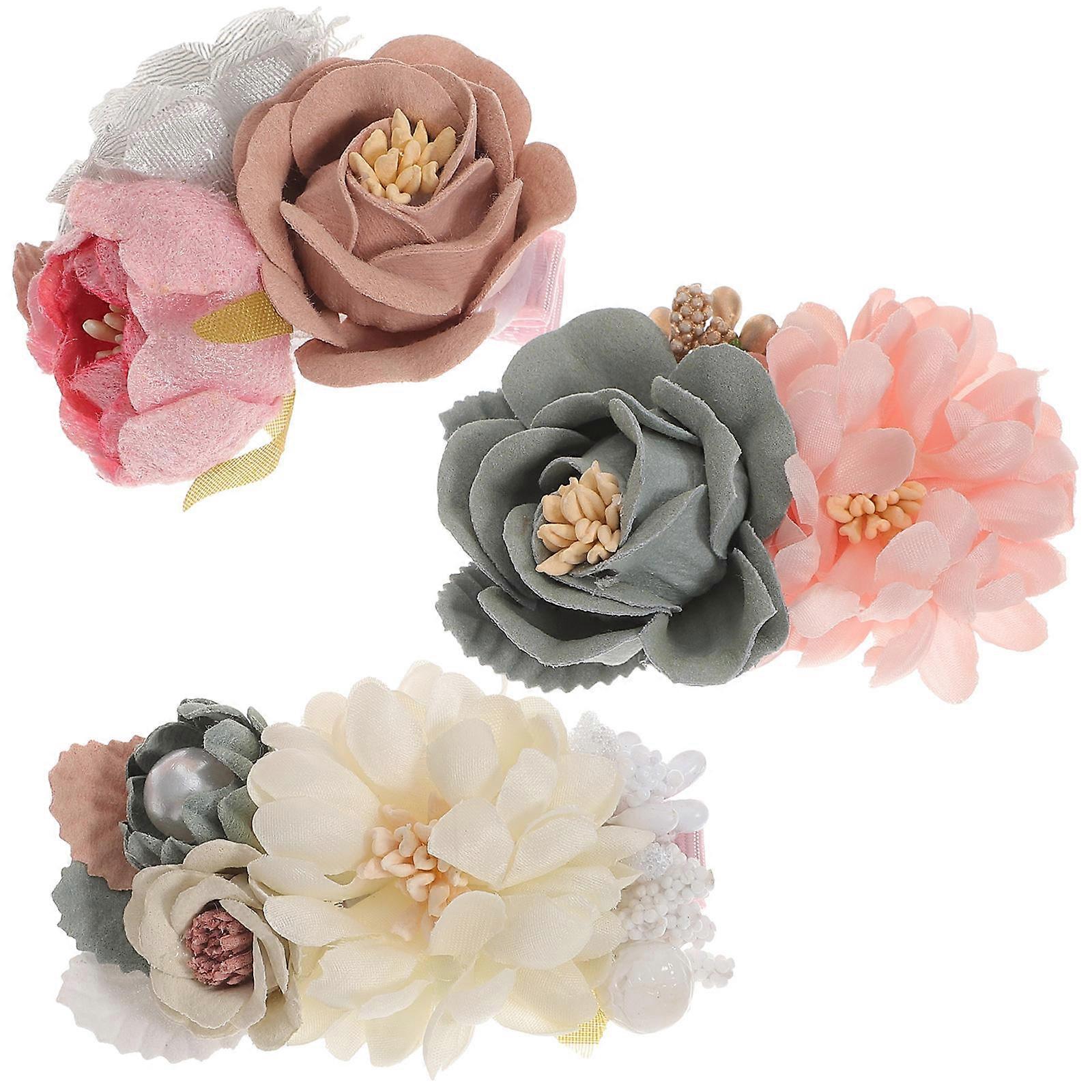 3pcs Floral Hair Clips with Bright Flower Designs for Hairstyles, Birthdays, and Festivals