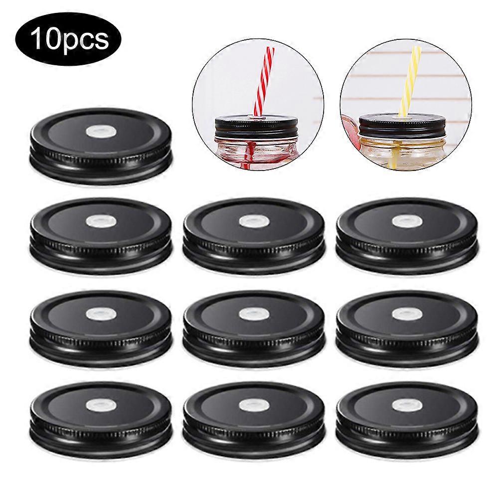 Reusable Caning Jar Lids, 10-Piece Set, Black, 70mm, Rustproof and Dishwasher Safe for Easy Maintenance, Suitable for Drinks and Storage