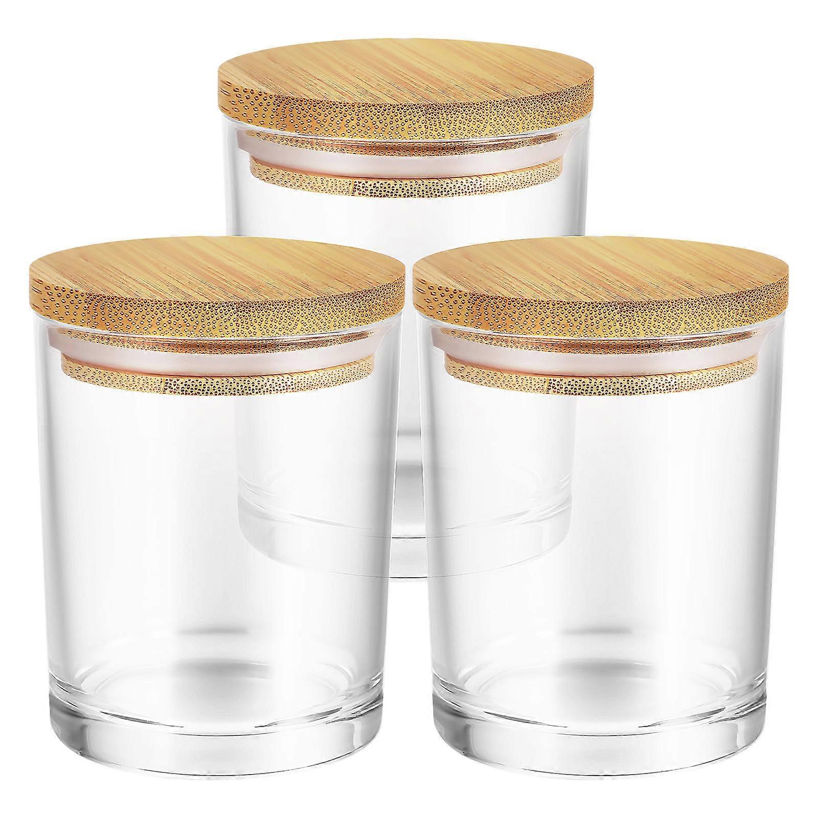 3Pcs Transparent Glass Candle Jars for Craft Use with Wood Lids Included