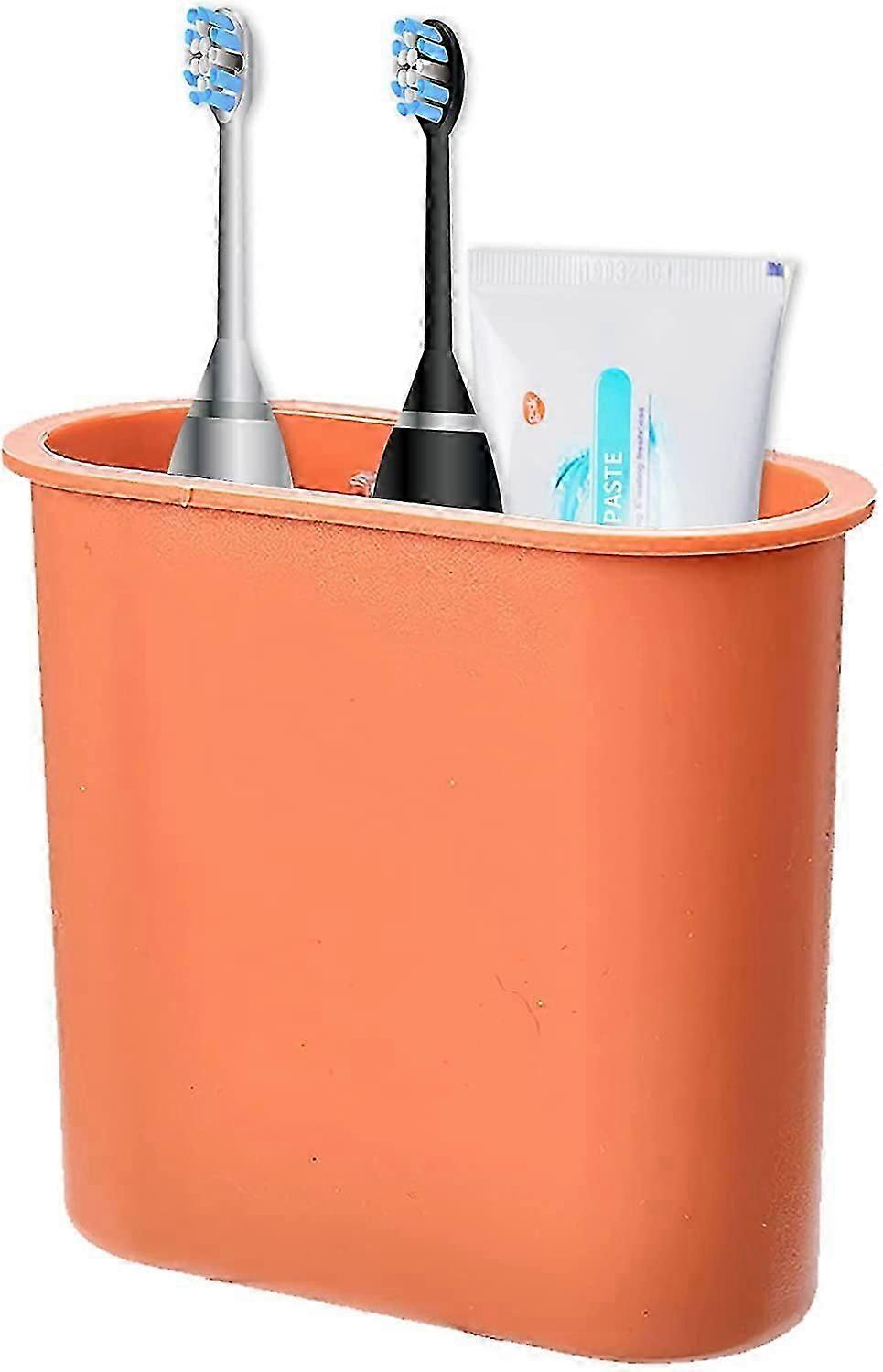 Adhesive Wall-Mounted Toothbrush Holder - Organiser for Bathroom Essentials (Orange)