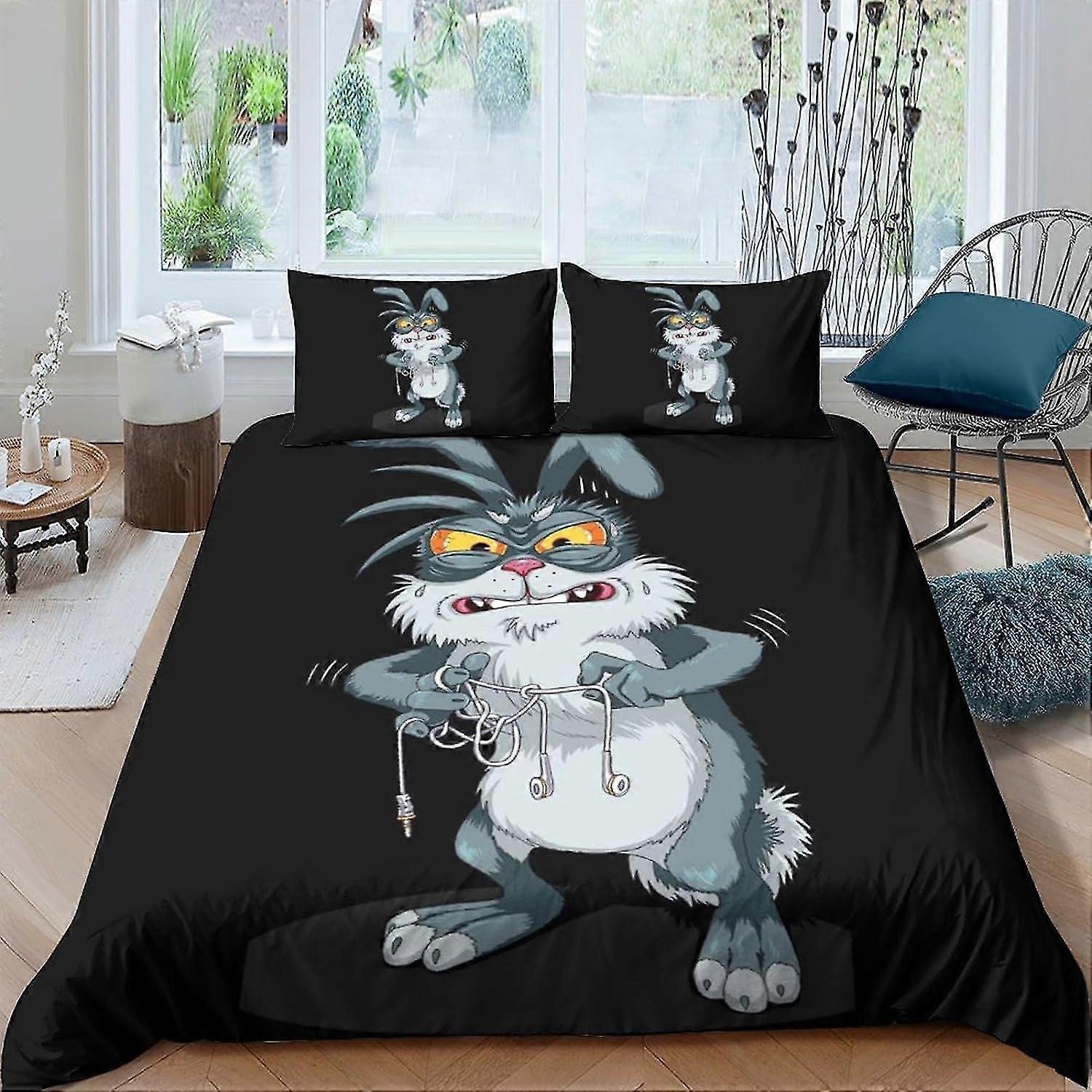 Cartoon Bedding Set 3 Pieces Soft Microfiber 3D Pattern Duvet Cover with Zipper Closure and Pillow Cases