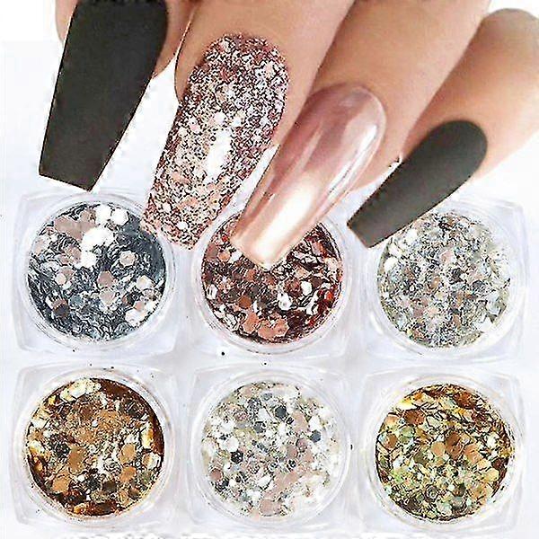 6 Pcs Multicolour Nail Glitter Decorations