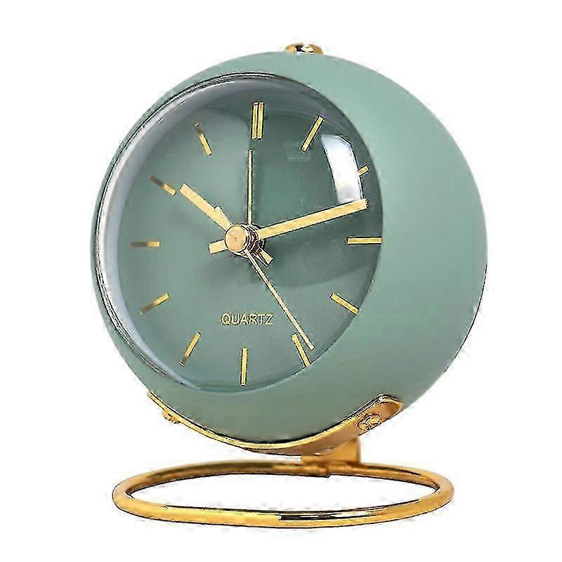 Retro Small Silent Alarm Clock with Lights, Luminous Pointer Clock for Students (Green)