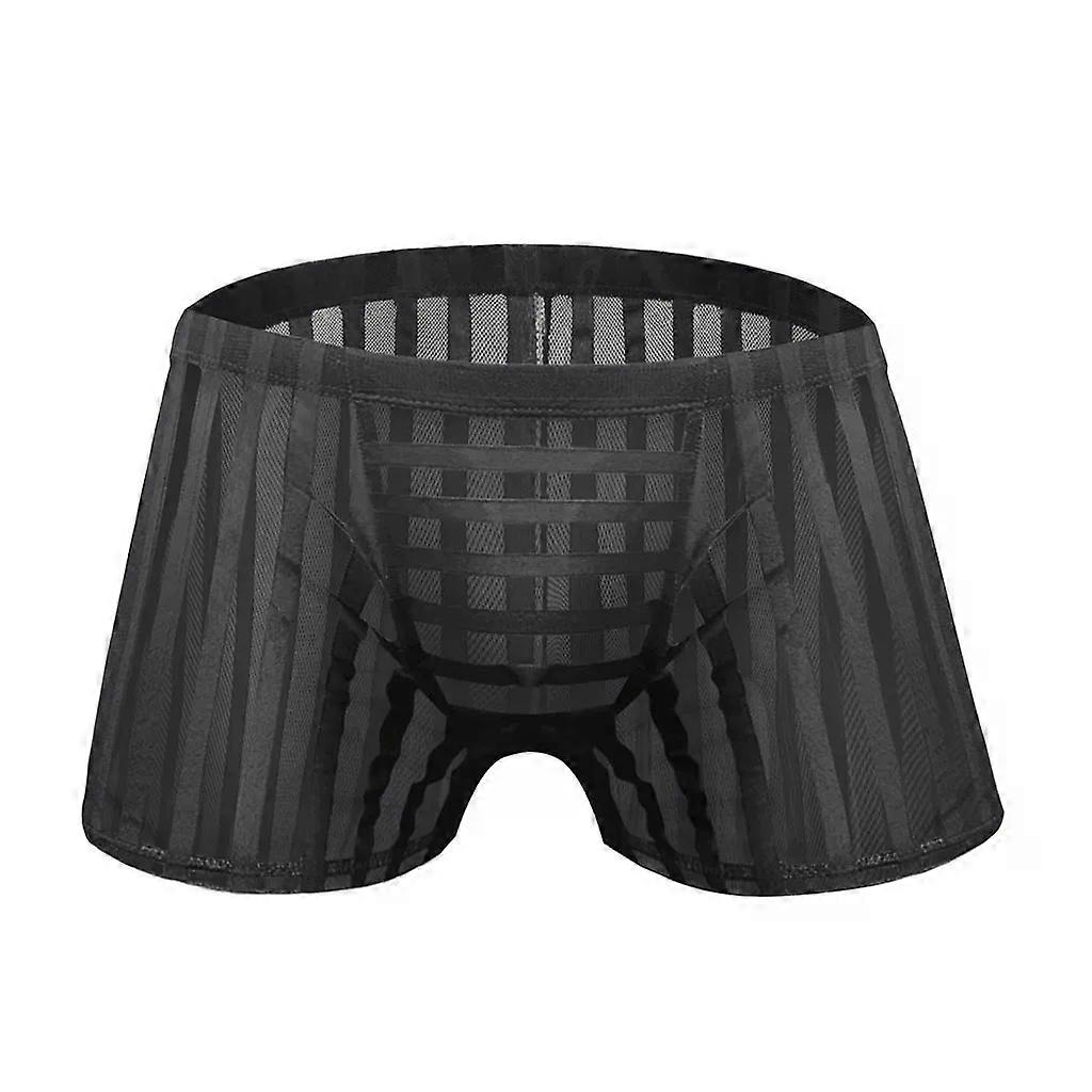 Men's Underwear Gay Intimates Mesh Breathable Striped Printed Transparent Trunks Comfy Low Waist U Convex Pouch Underpants