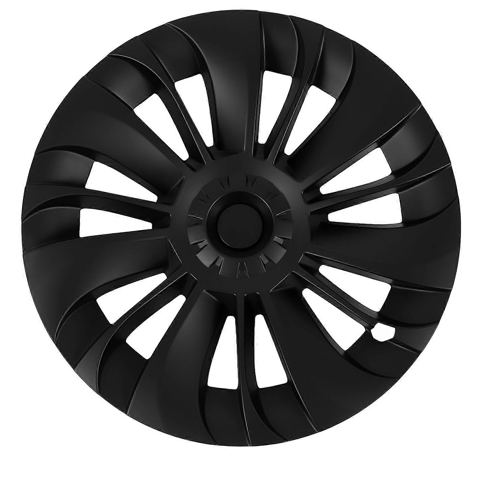 4pcs 19 Inch Hubcap Asymmetrical Design Wheel Hub Cap Replacement for Tesla Model Y 2020 to 2023 Matte Black 