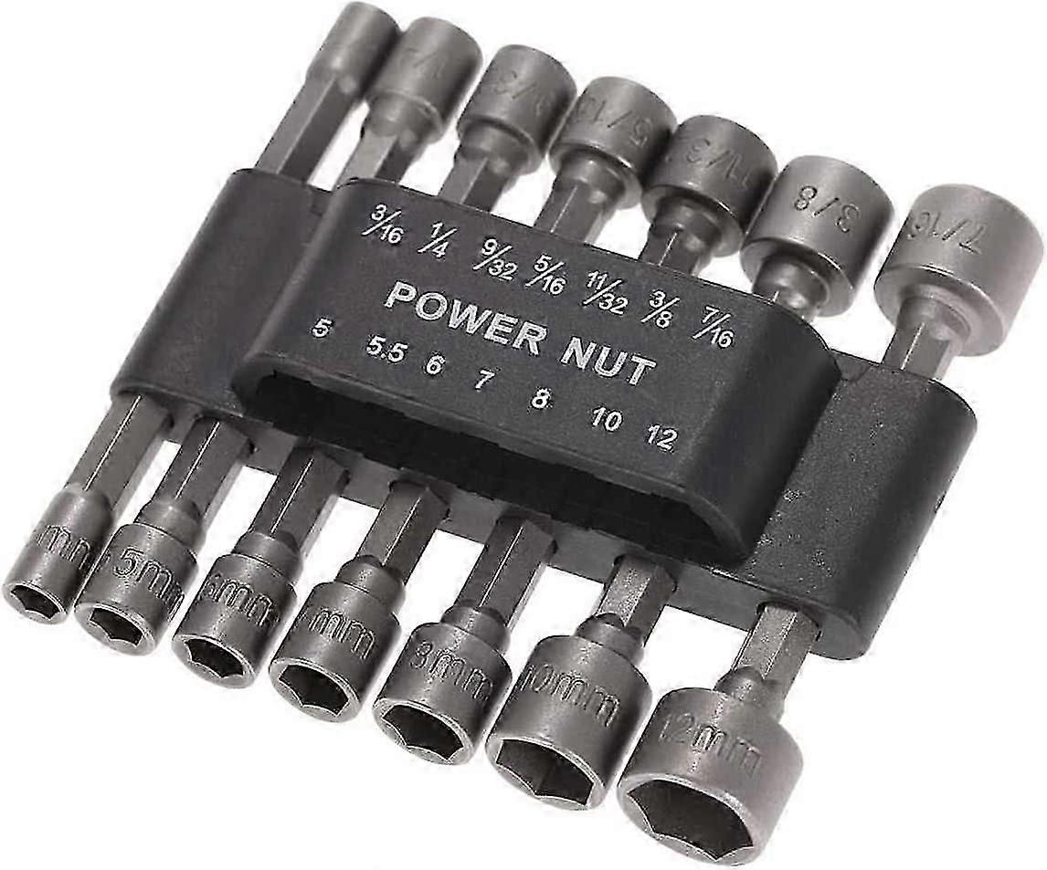 Versatile 14pcs Electric Nut Driver Set - Metric Socket Wrench with Quick Change Adapter