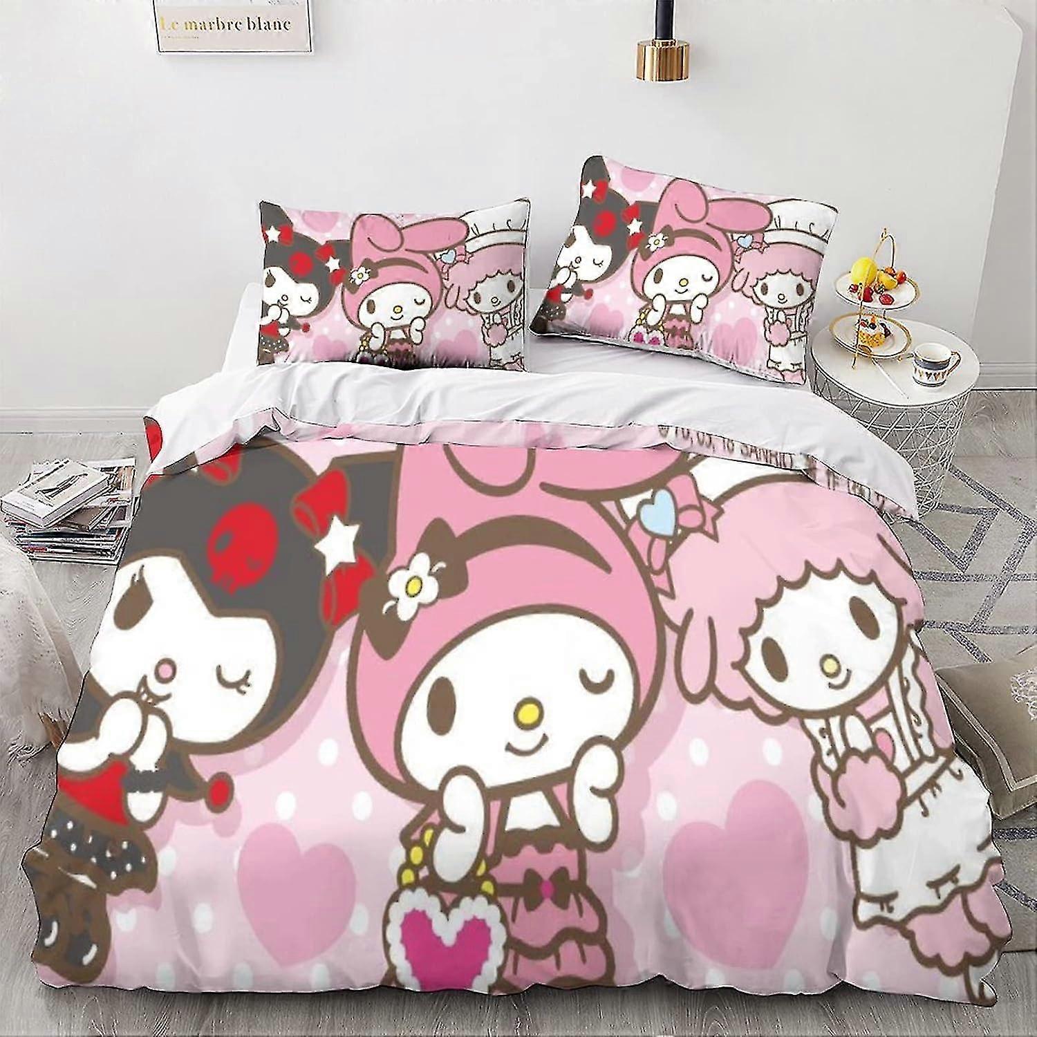 Kuromi 3D Duvet Cover Set Pattern Printed Bedding with Zipper Closure for Certain Brands 3 Pieces Soft Comforter