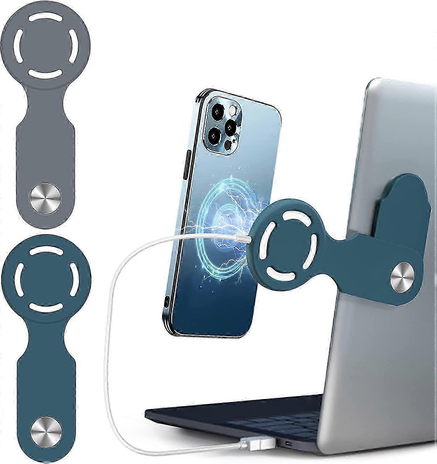 2 pcs Magnetic Mobile Phone Stand for Laptops, Slim Portable and Foldable Design (Black and Light Grey)