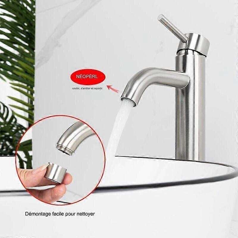 Bathroom Sink Faucet, Mixer Tap with Hot/Cold Water Connection, Grey