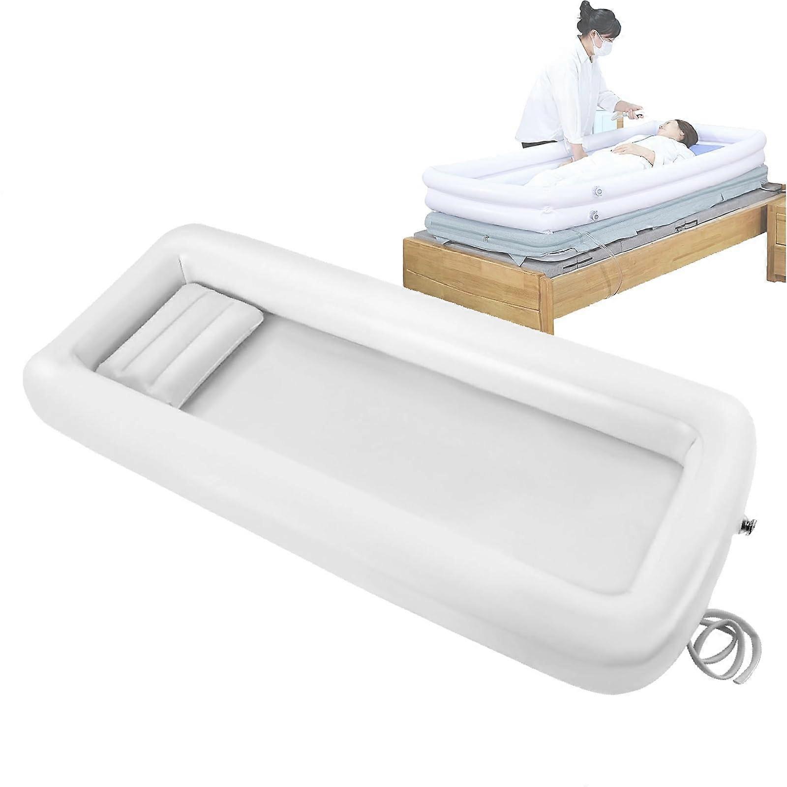 Inflatable bathtub for bathing in bed – Shower tub set with air cushion for the care of elderly, disabled, and postoperative patients, White