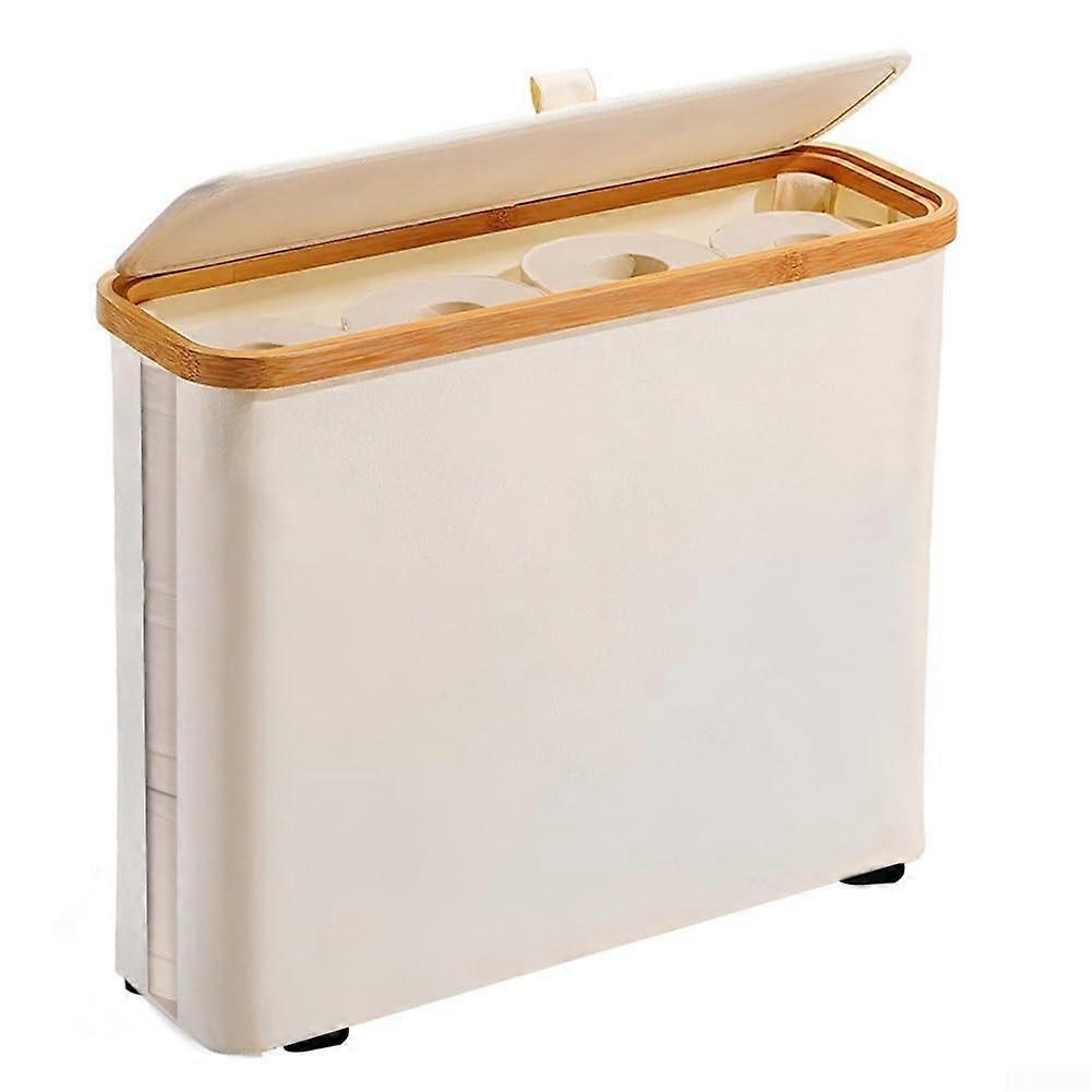 Freestanding toilet paper holder with lid, stylish and functional, beige