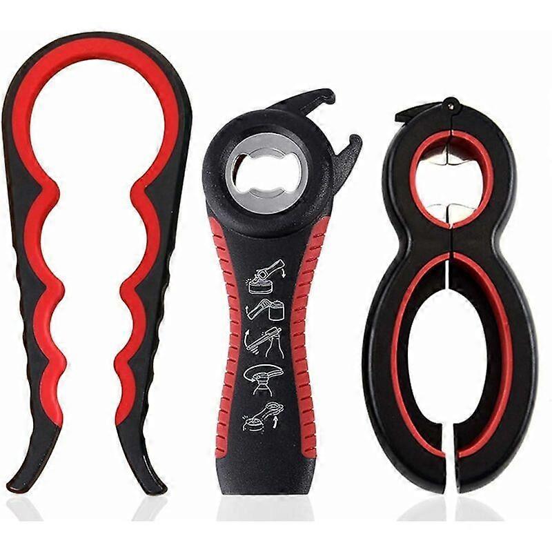Bottle Opener, 3 Pcs Jar Opener, 6-in-1 Multi-Function Can Opener, Multi-Function Can Opener for Kids, Seniors Sufferers