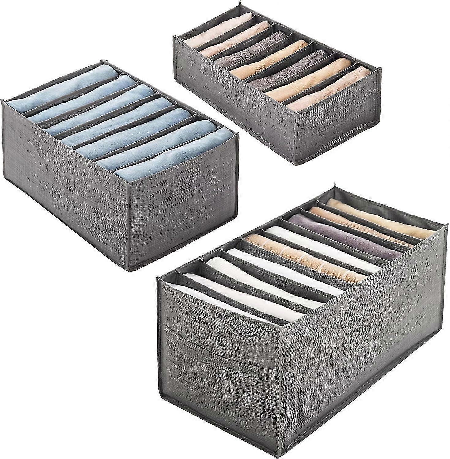 3pcs Foldable Non-Woven Storage Boxes - Drawer Organizer with Compartments for Socks, Jeans & Clothes (Gray) - Stylish Storage Solution