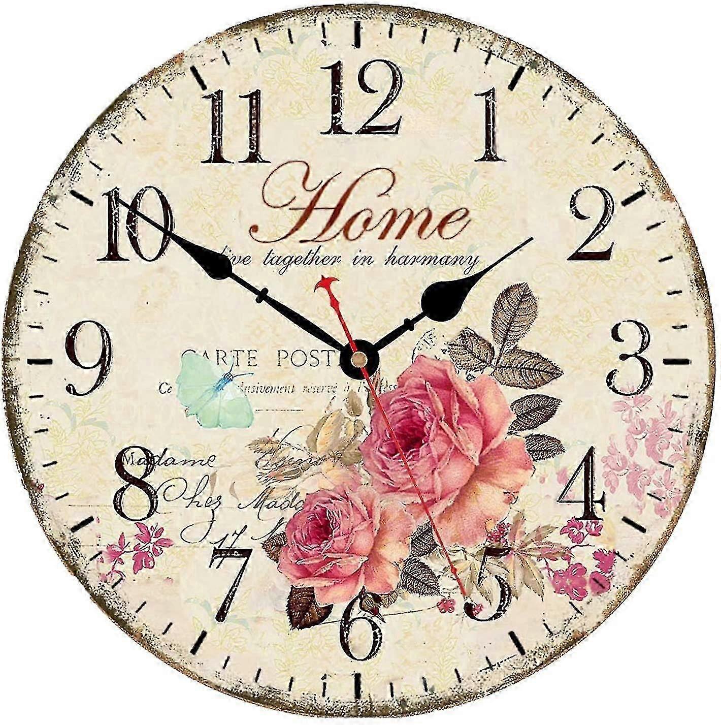 12 で ローズ花の壁時計, リビングルームのためのレトロな木製の壁時計, ベッドルームとキッチン