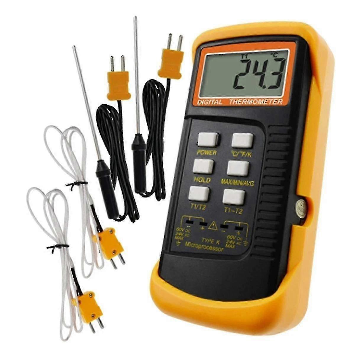 Precise Temperature Monitoring Heat Meter with 4 K-Type Thermocouple Probes - Digital Thermometer for Accurate Measurements