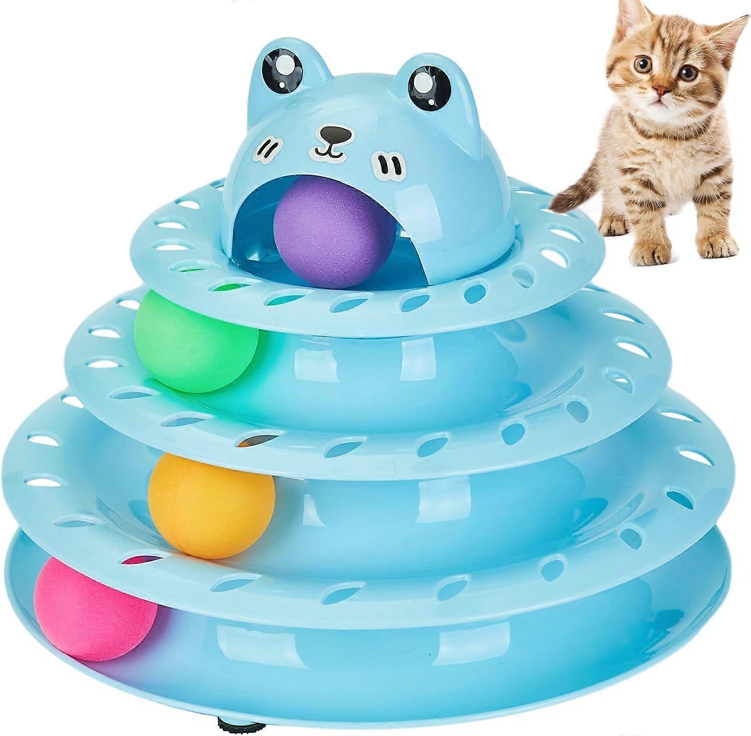 4 - Level Cat Tower Track Toy with Colorful Balls - Frog - Shaped Interactive Kitten Play Tower for Indoor Cats