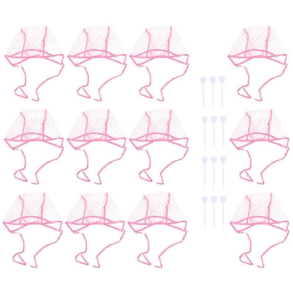 Hair Dyeing Tools Styling Headdress Cap Shape Pink 12Pcs