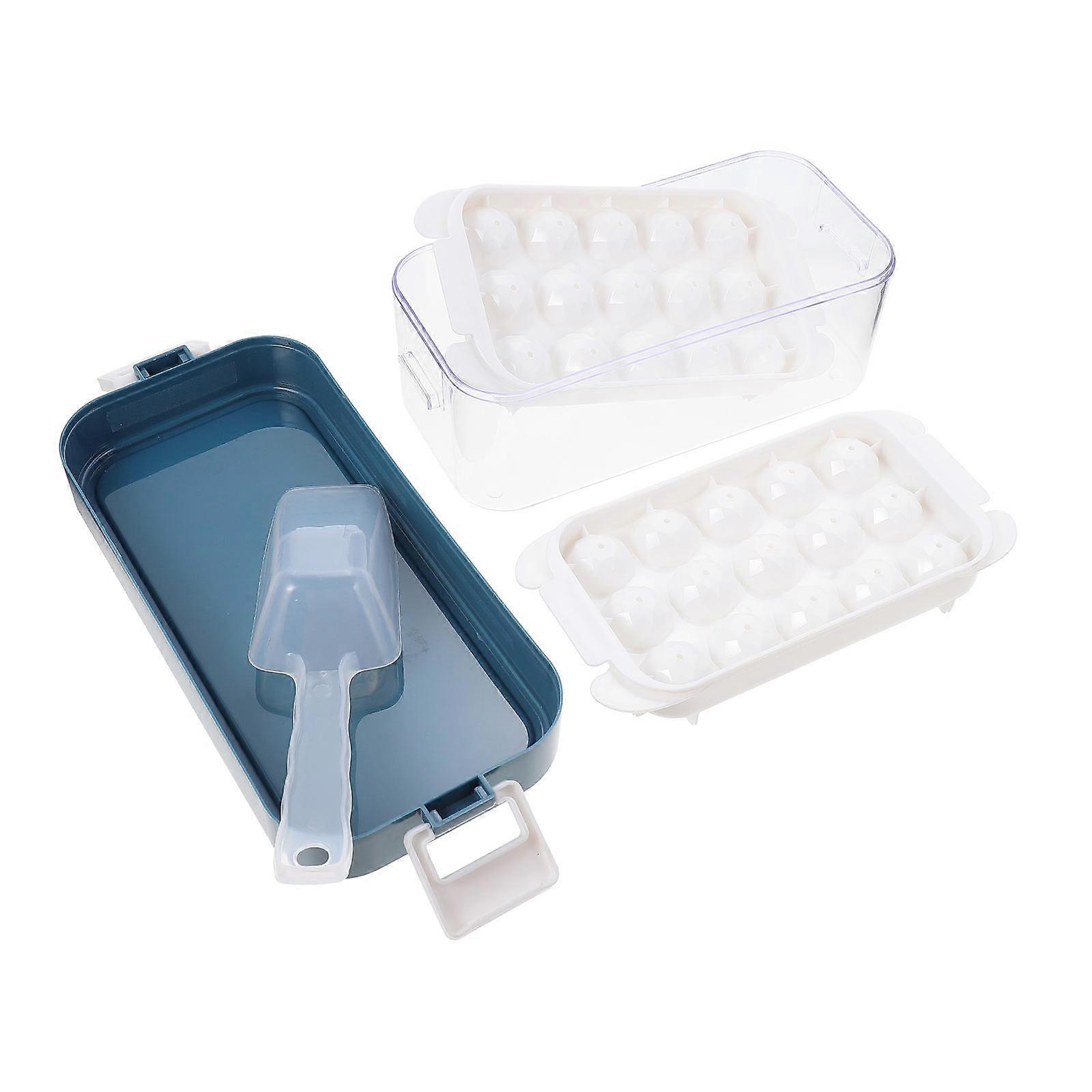 Household Ice Balls Tray Ice Making Mold Easy Release Stackable Blue Plastic Ice Cube Tray for Freezer 1Set