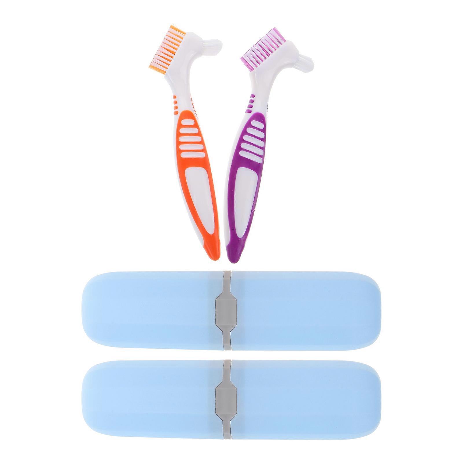 2 Sets of Portable Denture Cleaning Brushes and Cleaners