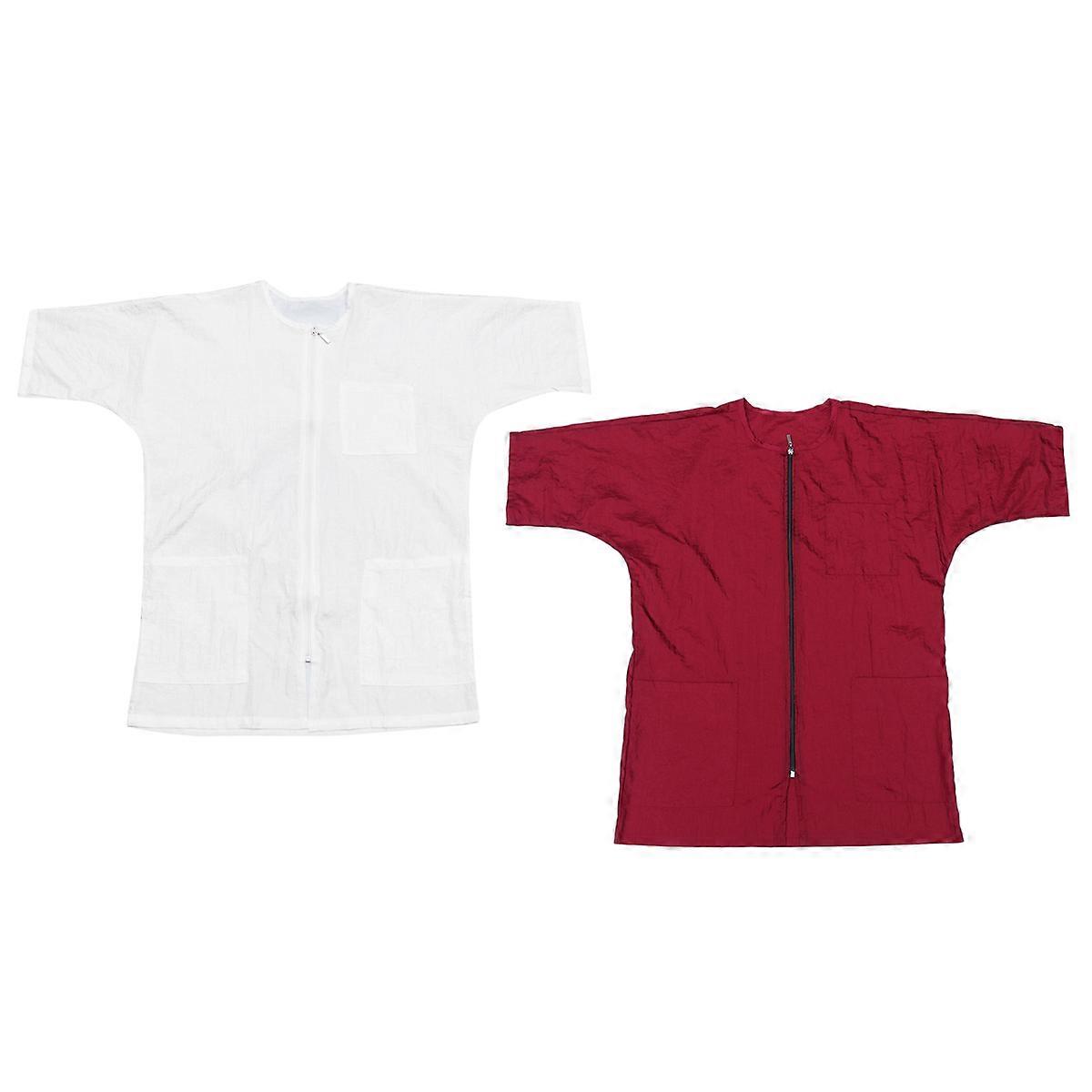 Durable Red Fiber Work Clothes for Salon Use Comfortable Design with Pockets Size Options Available